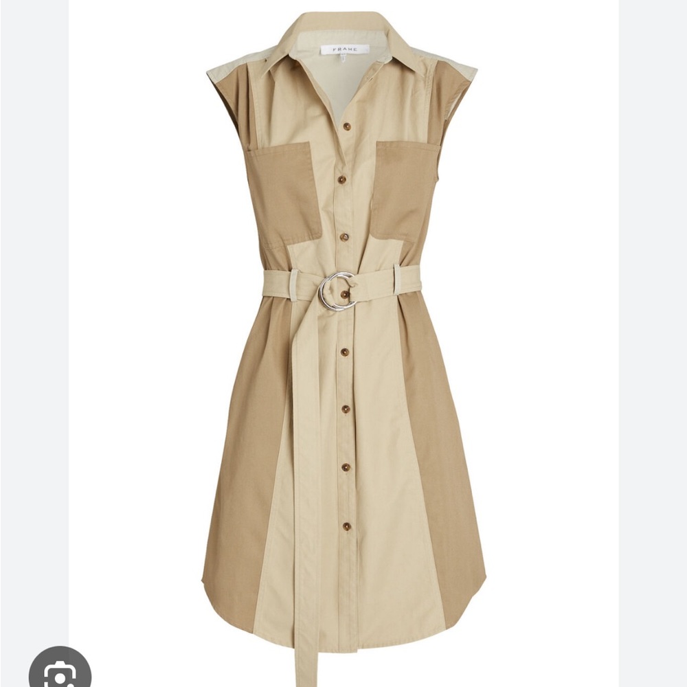 Frame Tonal Blocked Shirt Dress, size xs, brown & tan